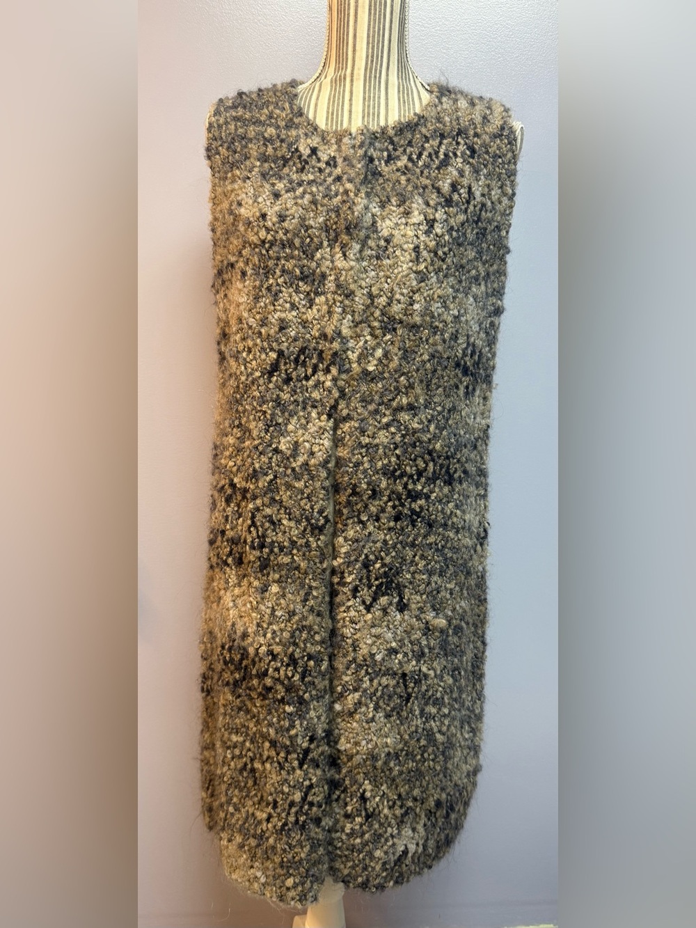 Cocogio wool blend long sweater vest top zip in Brown and Gray size M